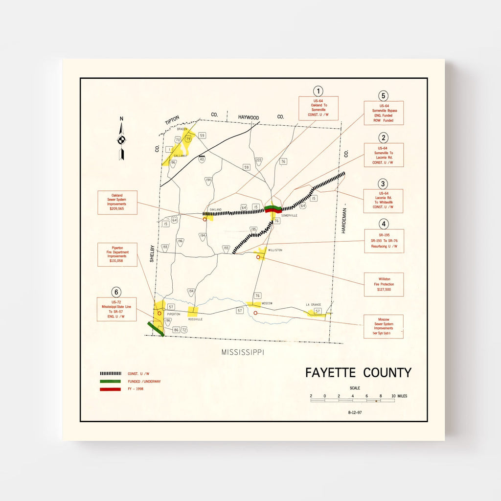Vintage Map of Fayette County, Tennessee 1997