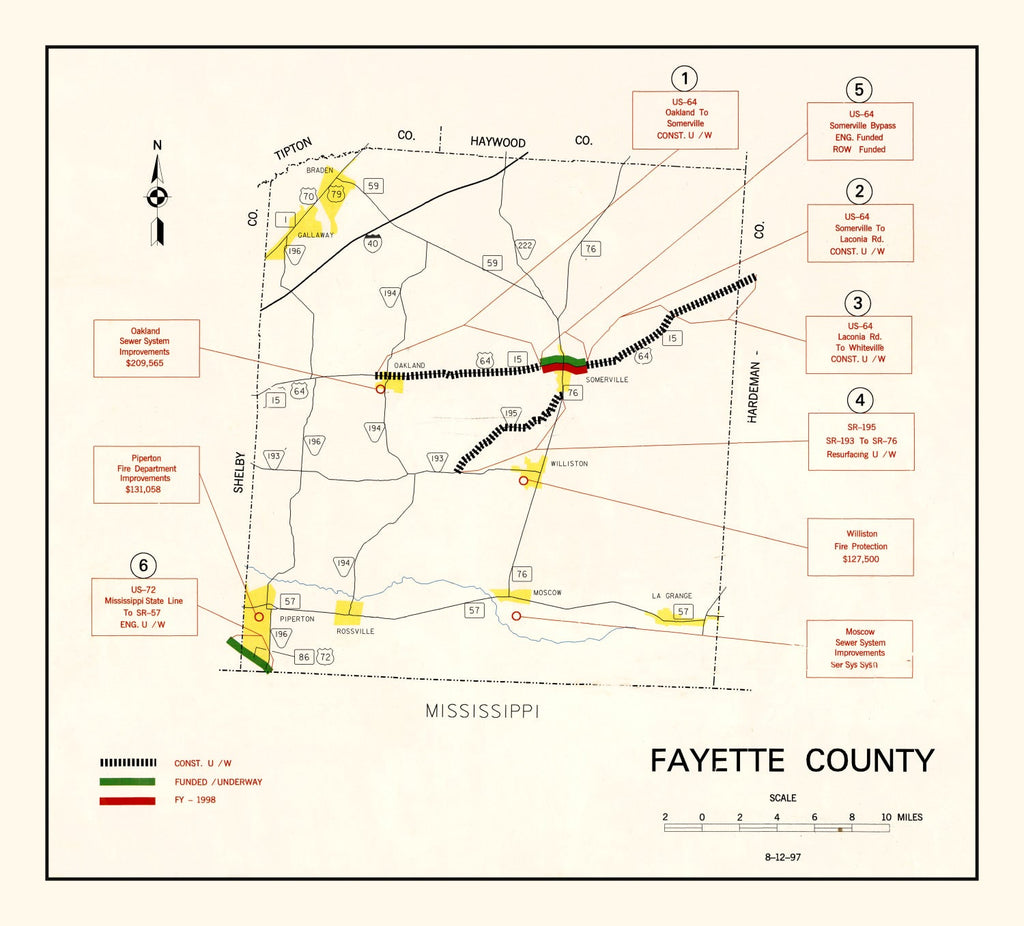 Vintage Map of Fayette County, Tennessee 1997