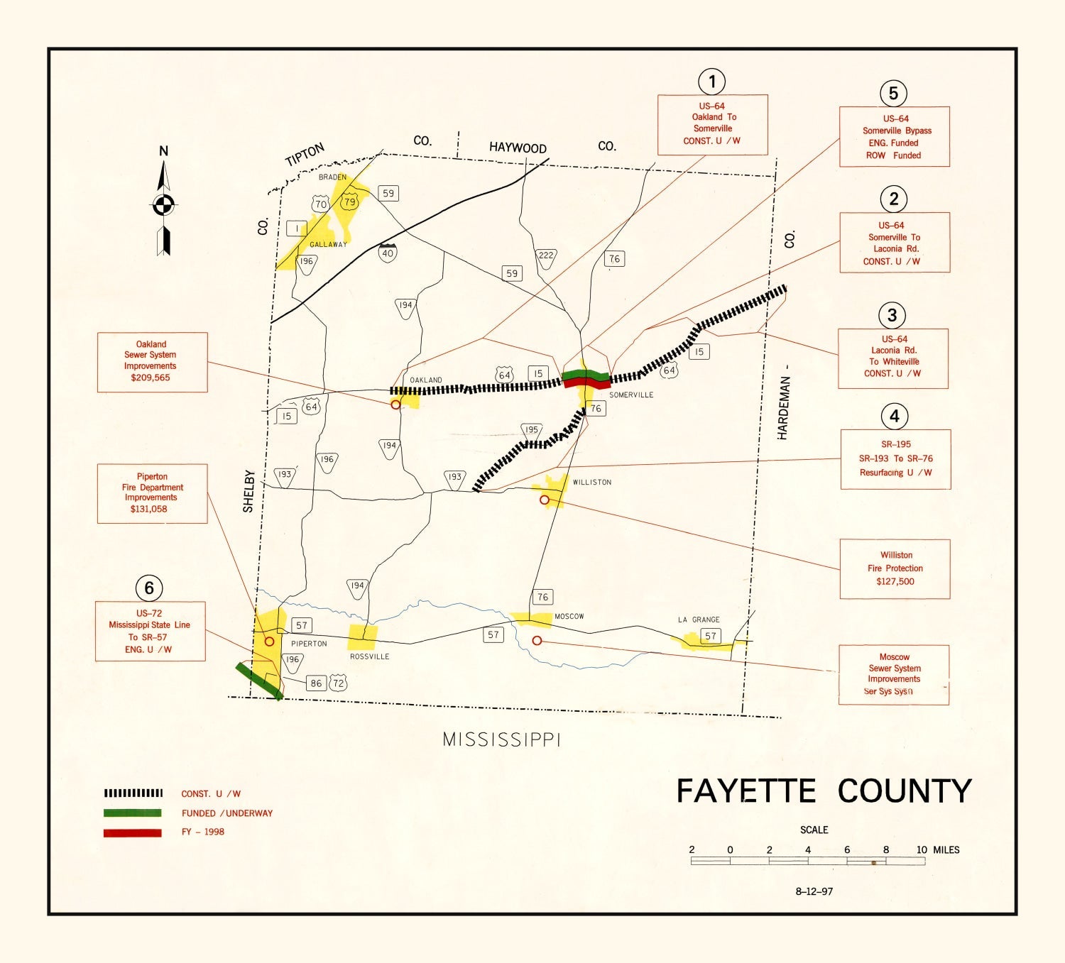 Vintage Map of Fayette County, Tennessee 1997