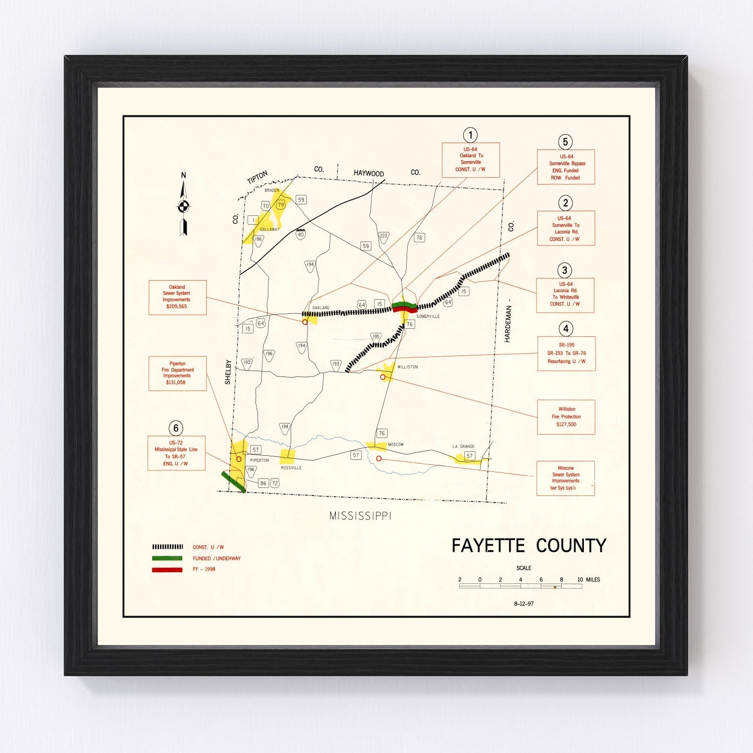 Vintage Map of Fayette County, Tennessee 1997