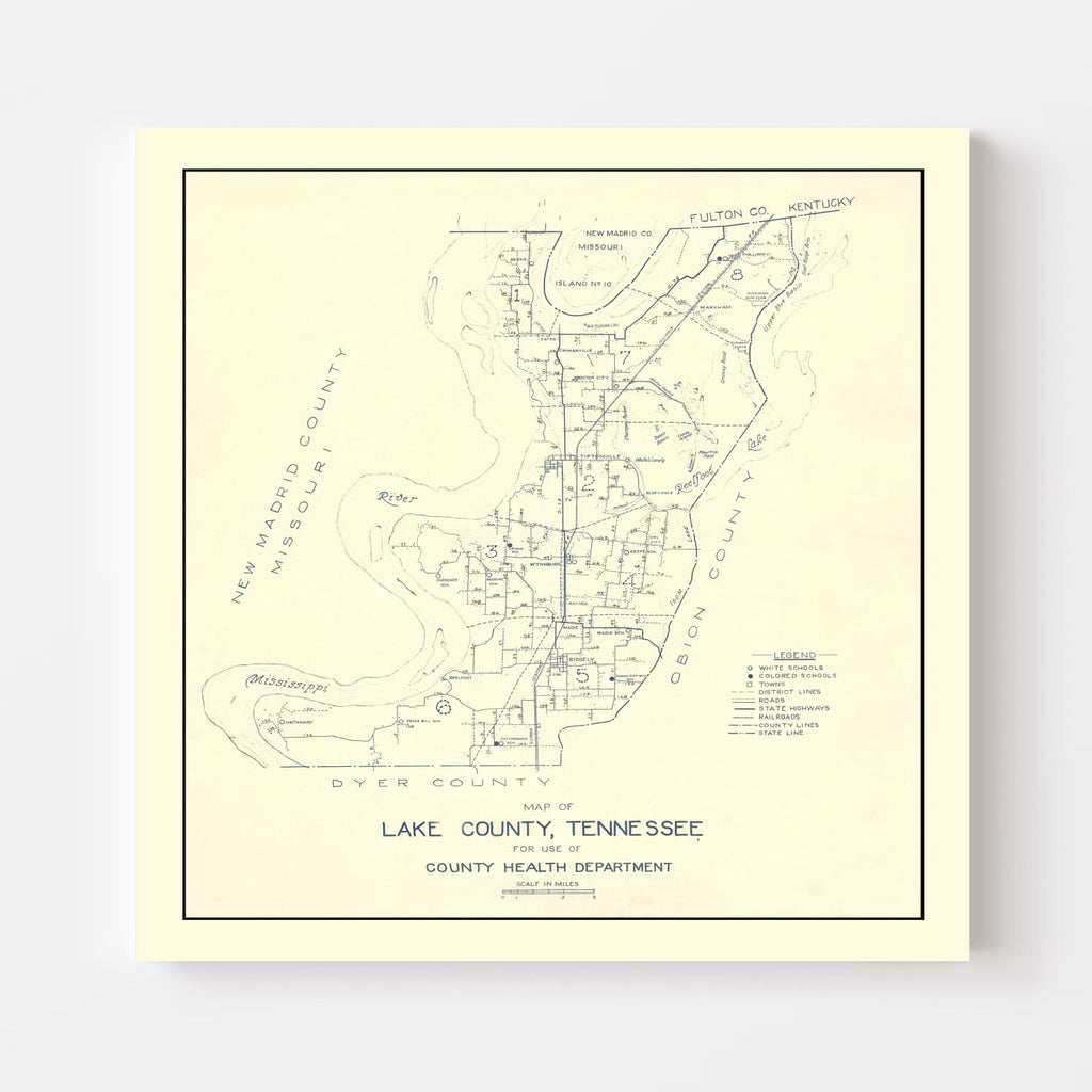 Vintage Map of Lake County, Tennessee 1930