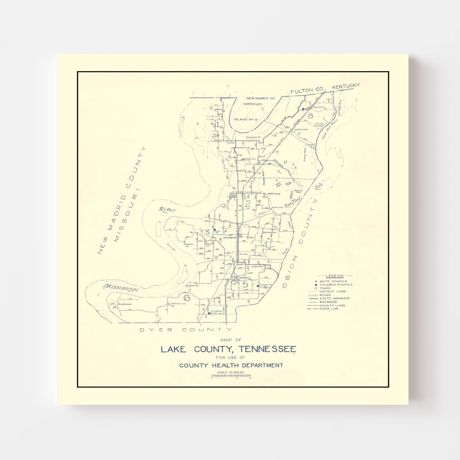Vintage Map of Lake County, Tennessee 1930