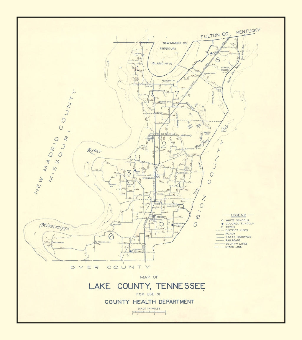 Vintage Map of Lake County, Tennessee 1930