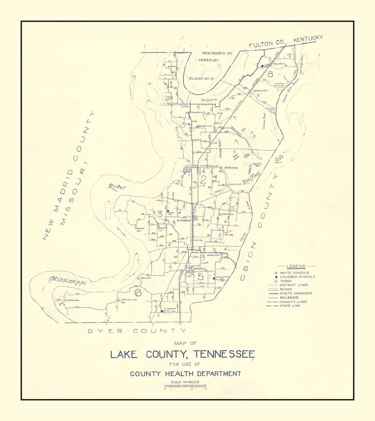 Vintage Map of Lake County, Tennessee 1930