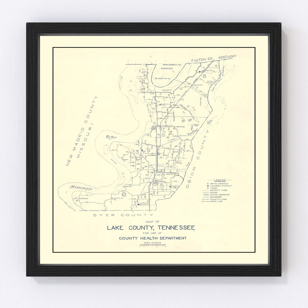 Vintage Map of Lake County, Tennessee 1930