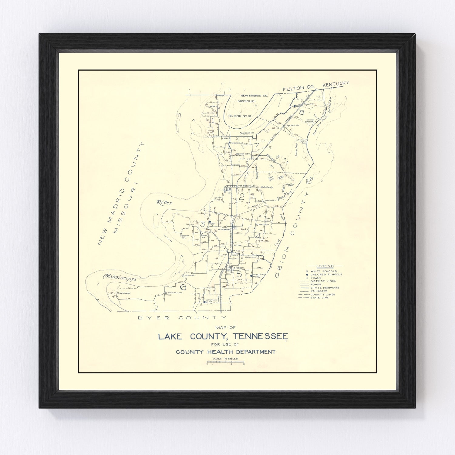 Vintage Map of Lake County, Tennessee 1930