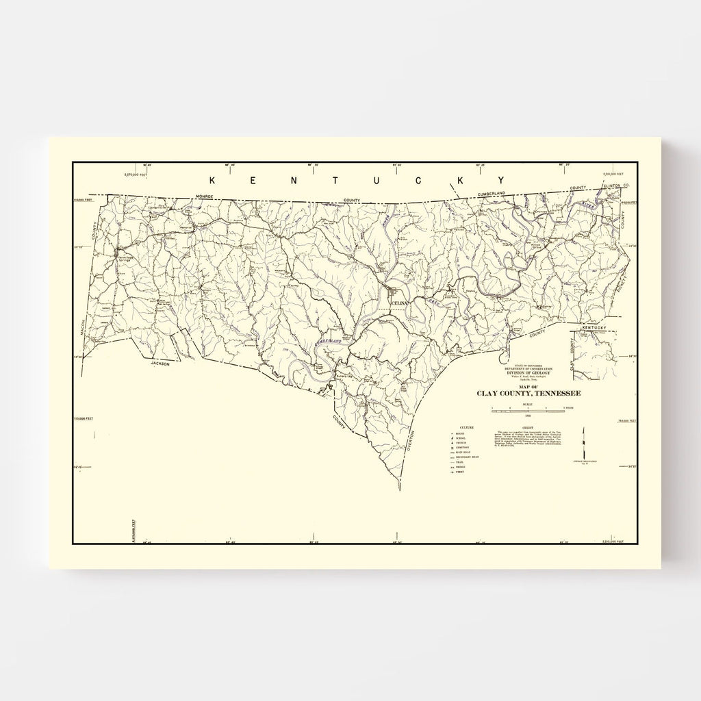 Vintage Map of Clay County, Tennessee 1938