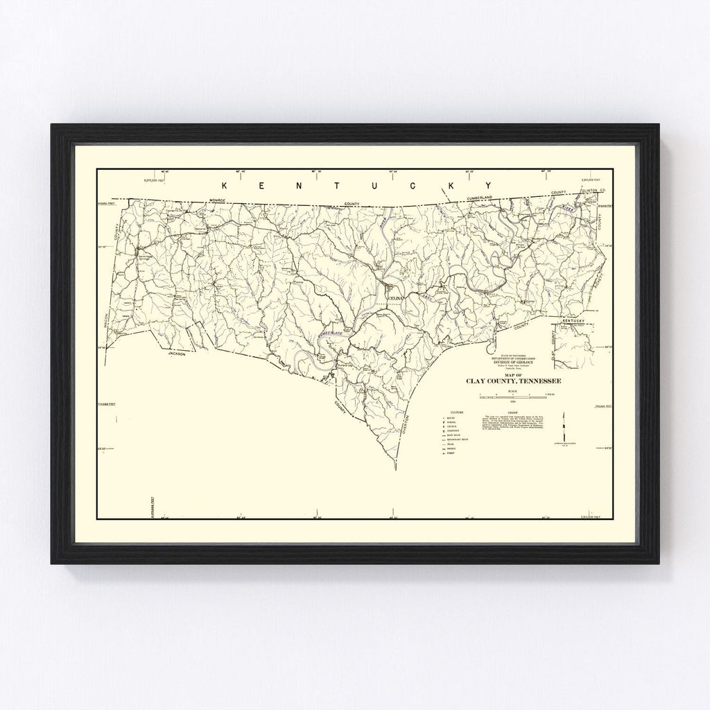 Vintage Map of Clay County, Tennessee 1938