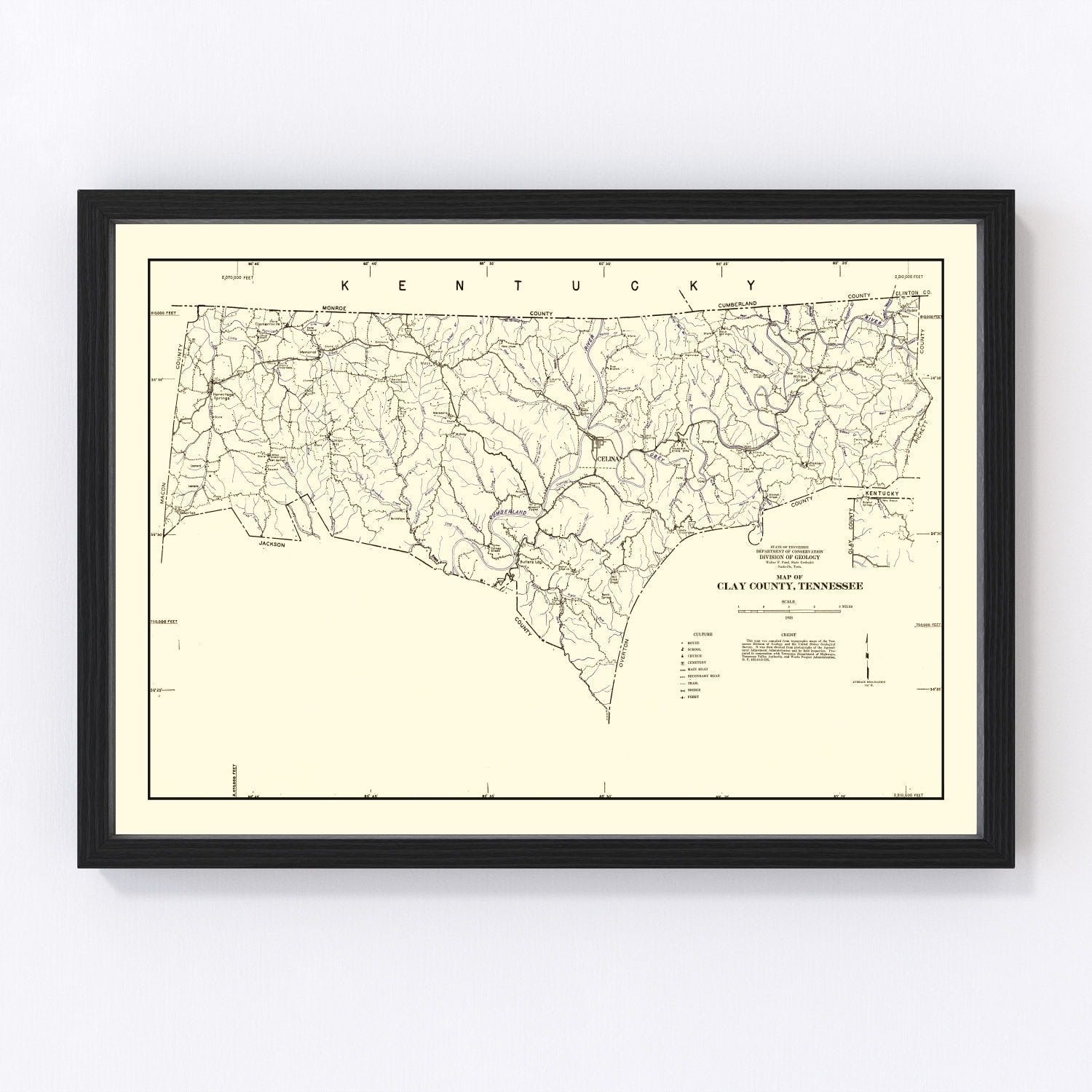 Vintage Map of Clay County, Tennessee 1938