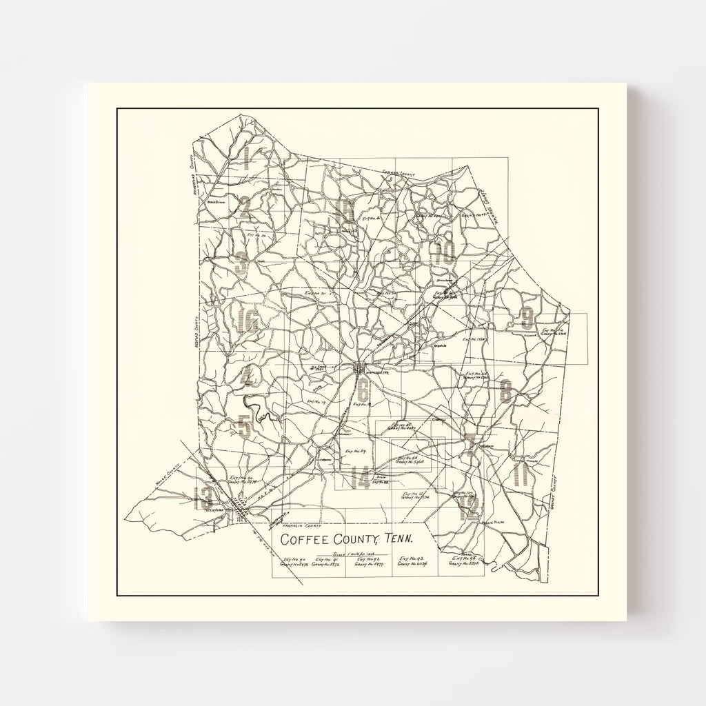 Vintage Map of Coffee County, Tennessee 1938