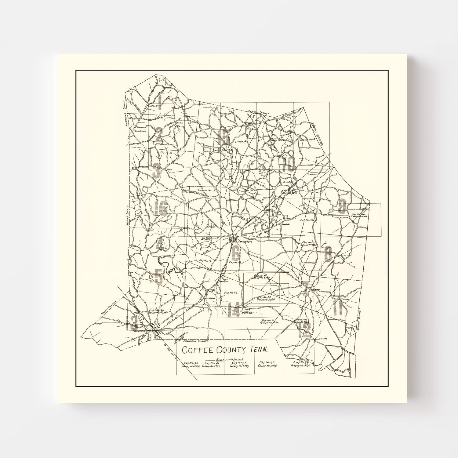 Vintage Map of Coffee County, Tennessee 1938