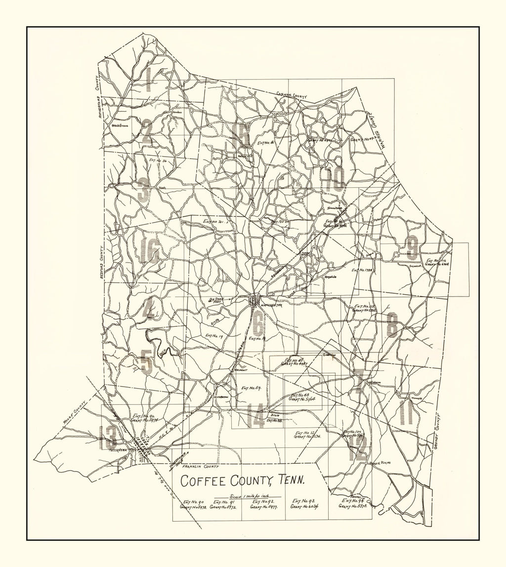 Vintage Map of Coffee County, Tennessee 1938
