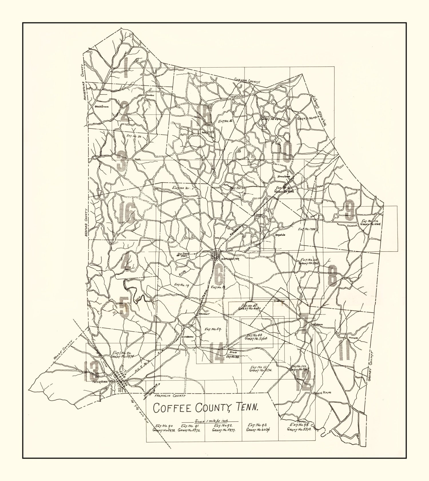 Vintage Map of Coffee County, Tennessee 1938