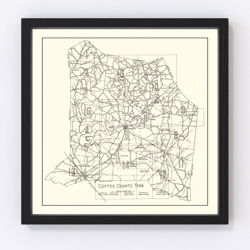 Vintage Map of Coffee County, Tennessee 1938