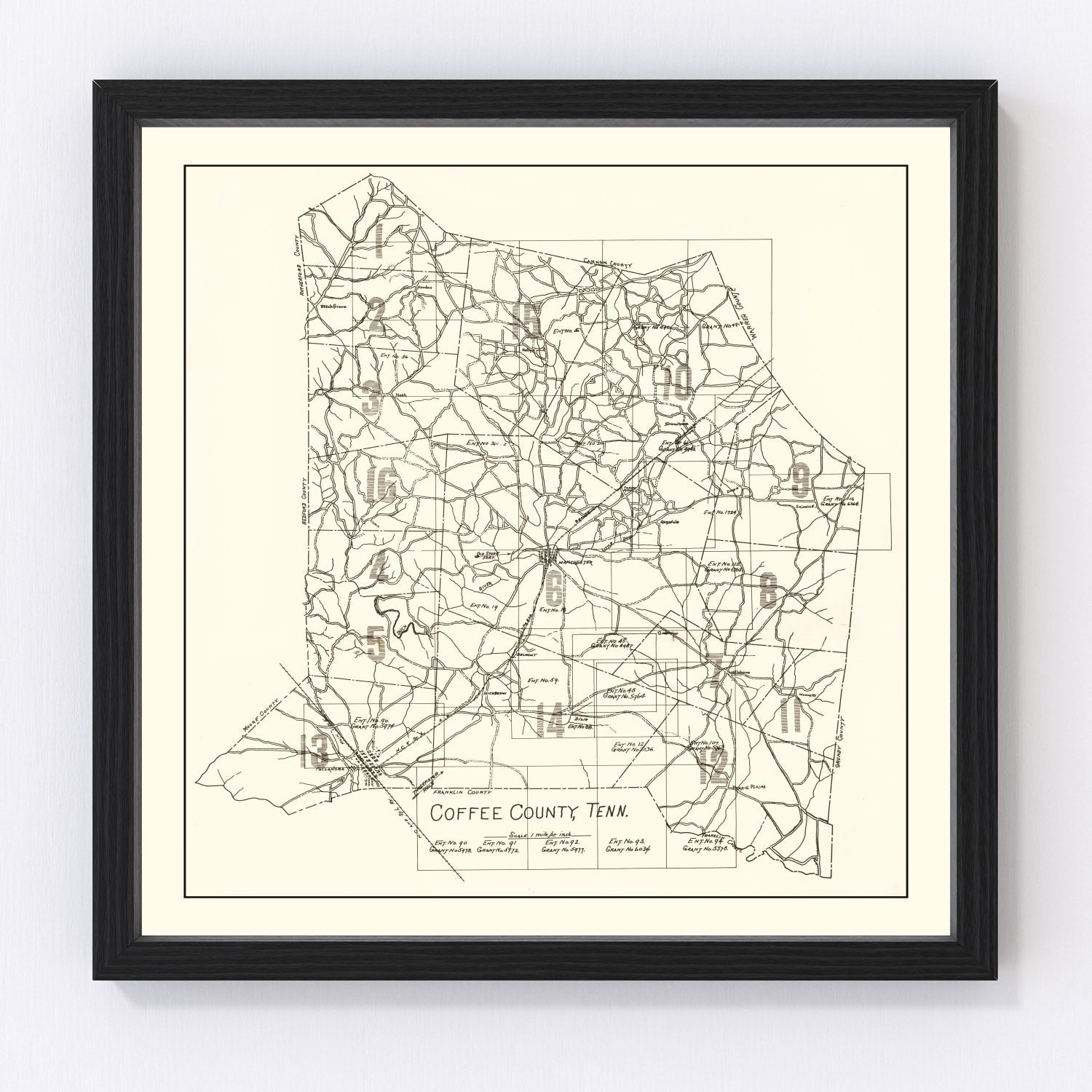 Vintage Map of Coffee County, Tennessee 1938