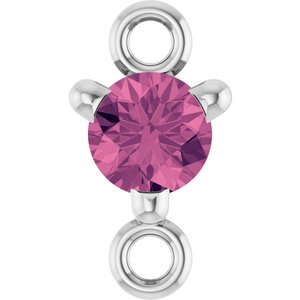 14K White Gold Petite Pav���� Natural Pink Tourmaline Link