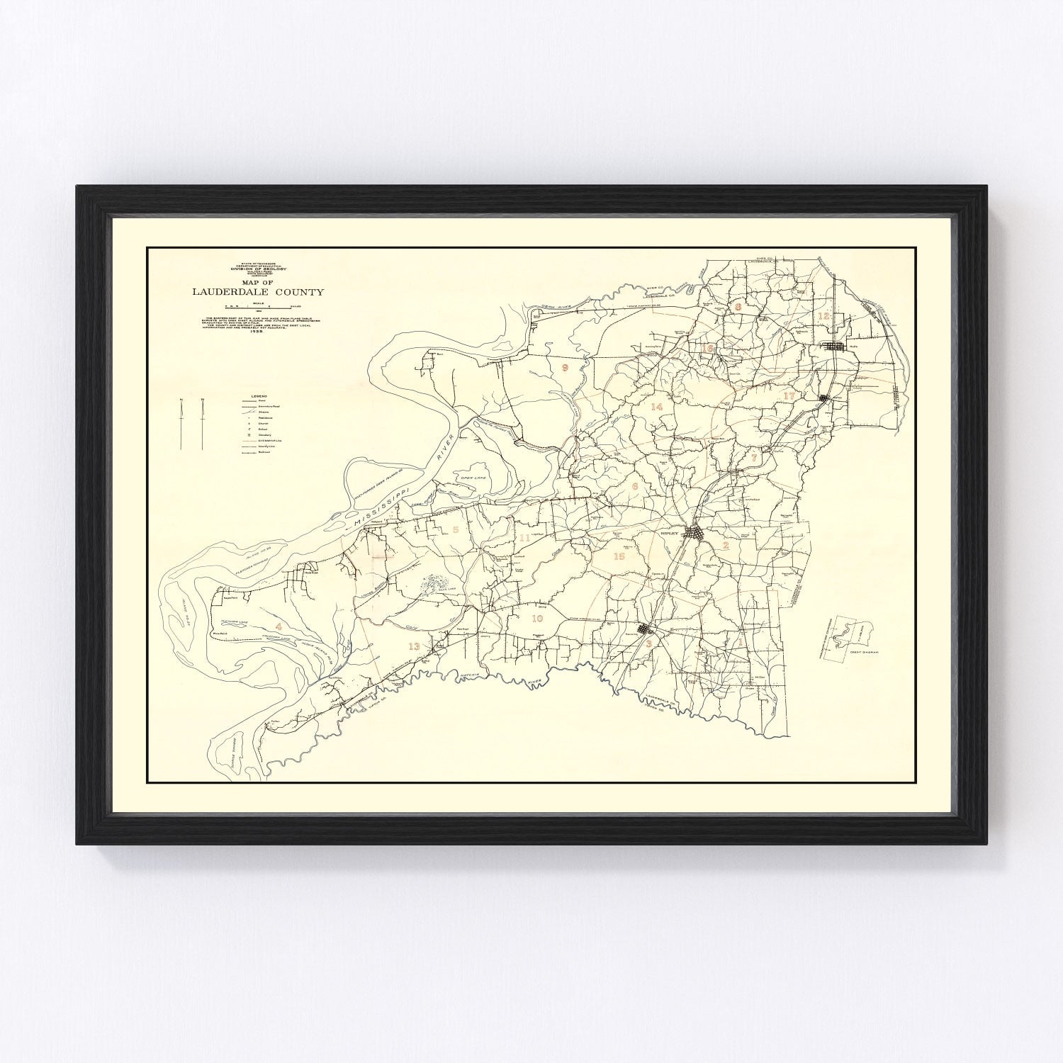 Vintage Map of Lauderdale County, Tennessee 1935