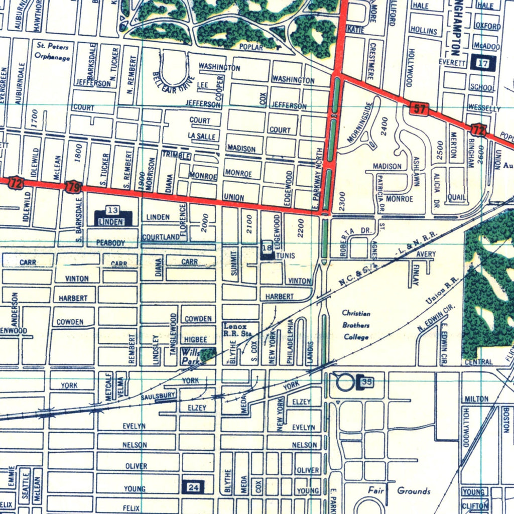 Vintage Map of Memphis, Tennessee 1951