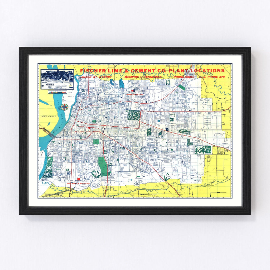 Vintage Map of Memphis, Tennessee 1951