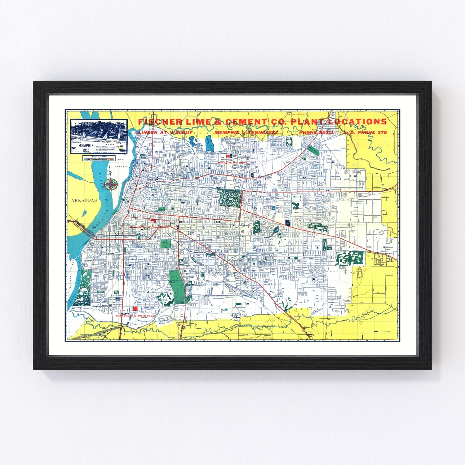 Vintage Map of Memphis, Tennessee 1951