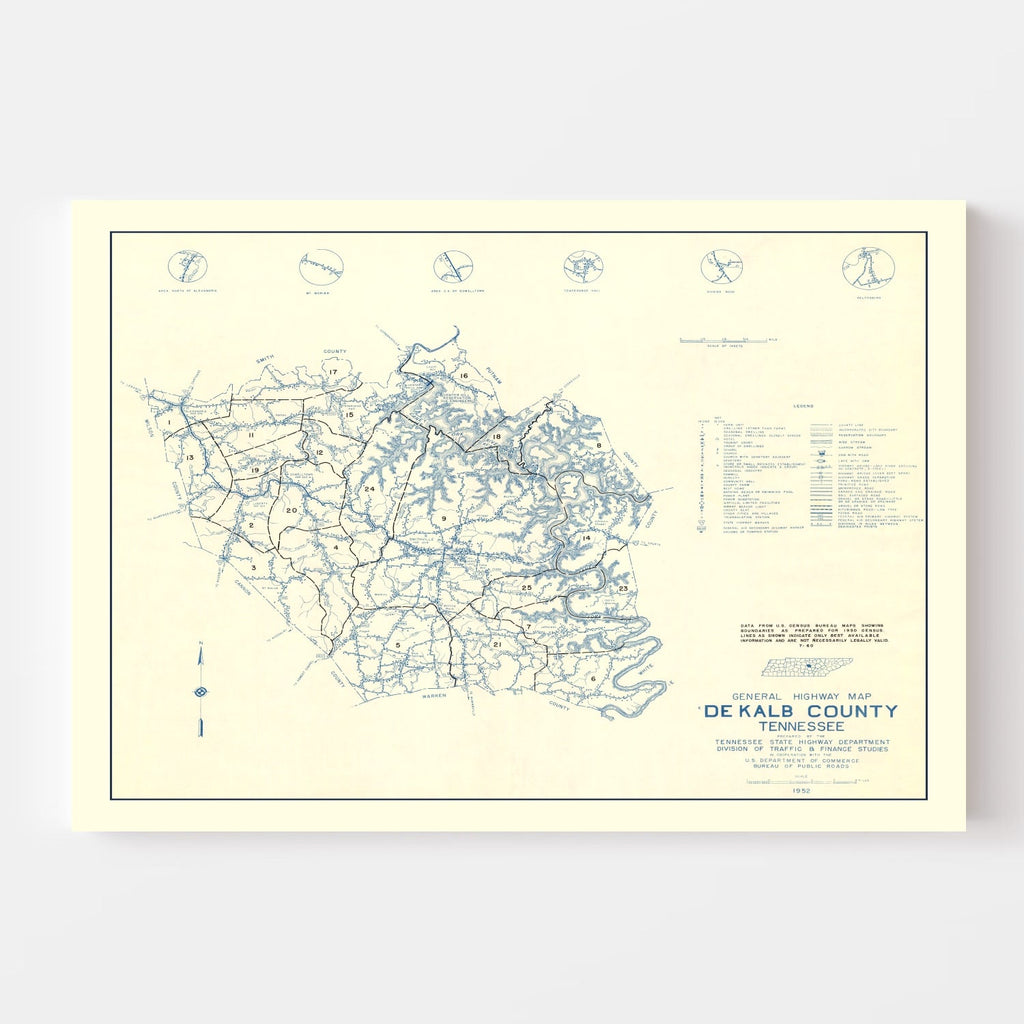 Vintage Map of Dekalb County, Tennessee 1952