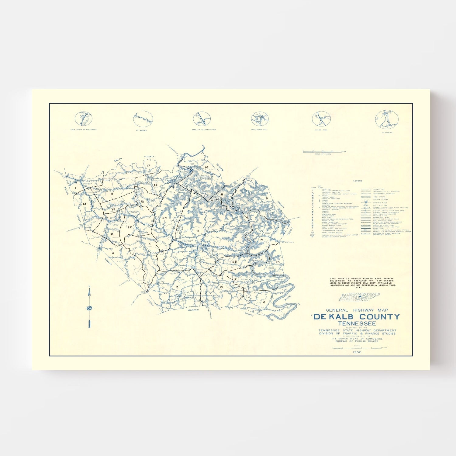 Vintage Map of Dekalb County, Tennessee 1952