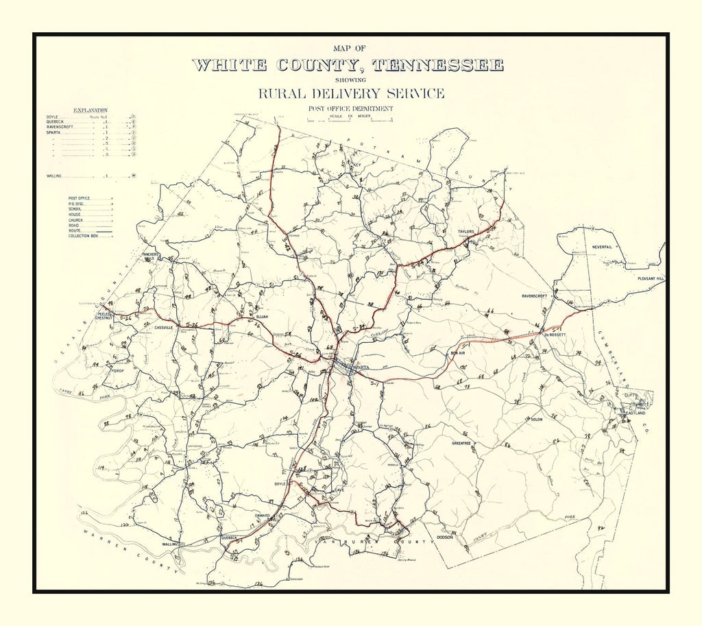 Vintage Map of White County, Tennessee 1936