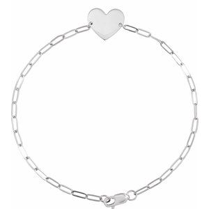 14K White Gold Engravable Heart 7" Bracelet