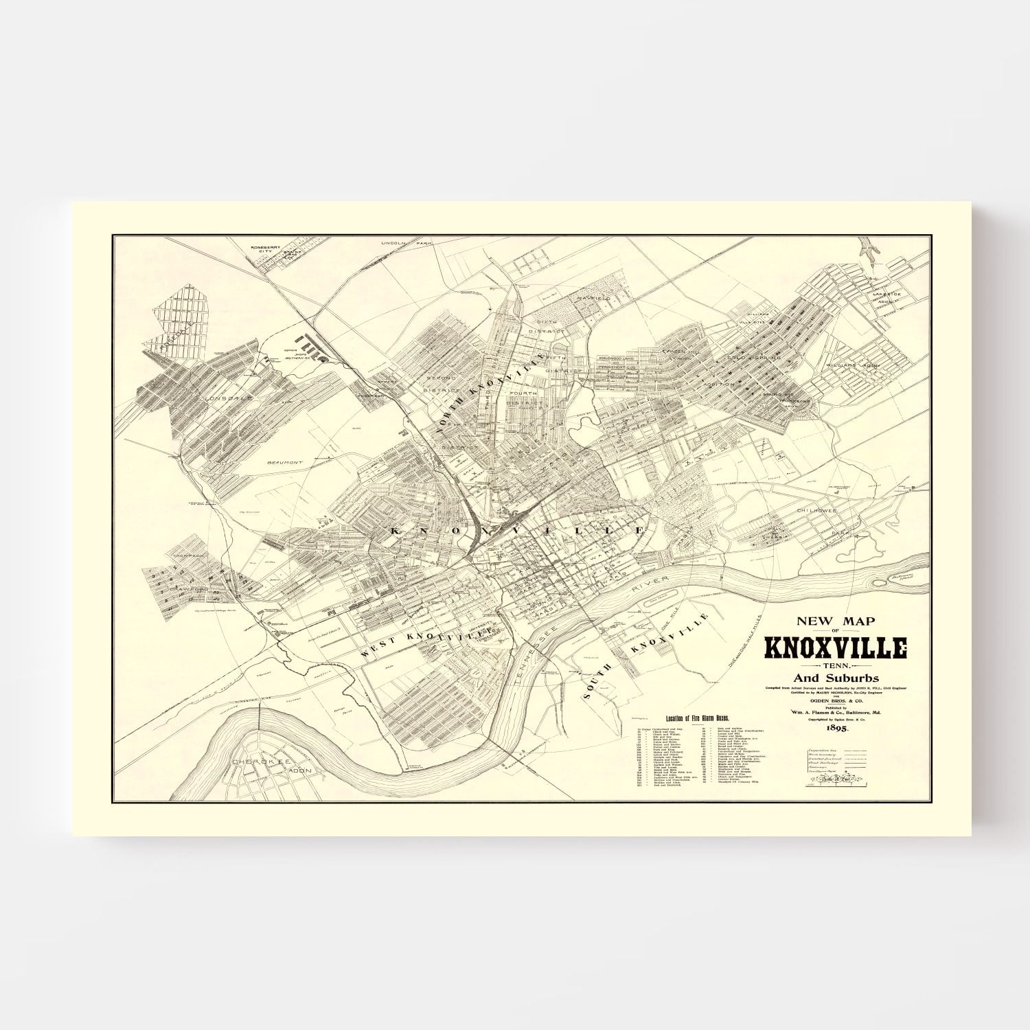Vintage Map of Knoxville, Tennessee 1895