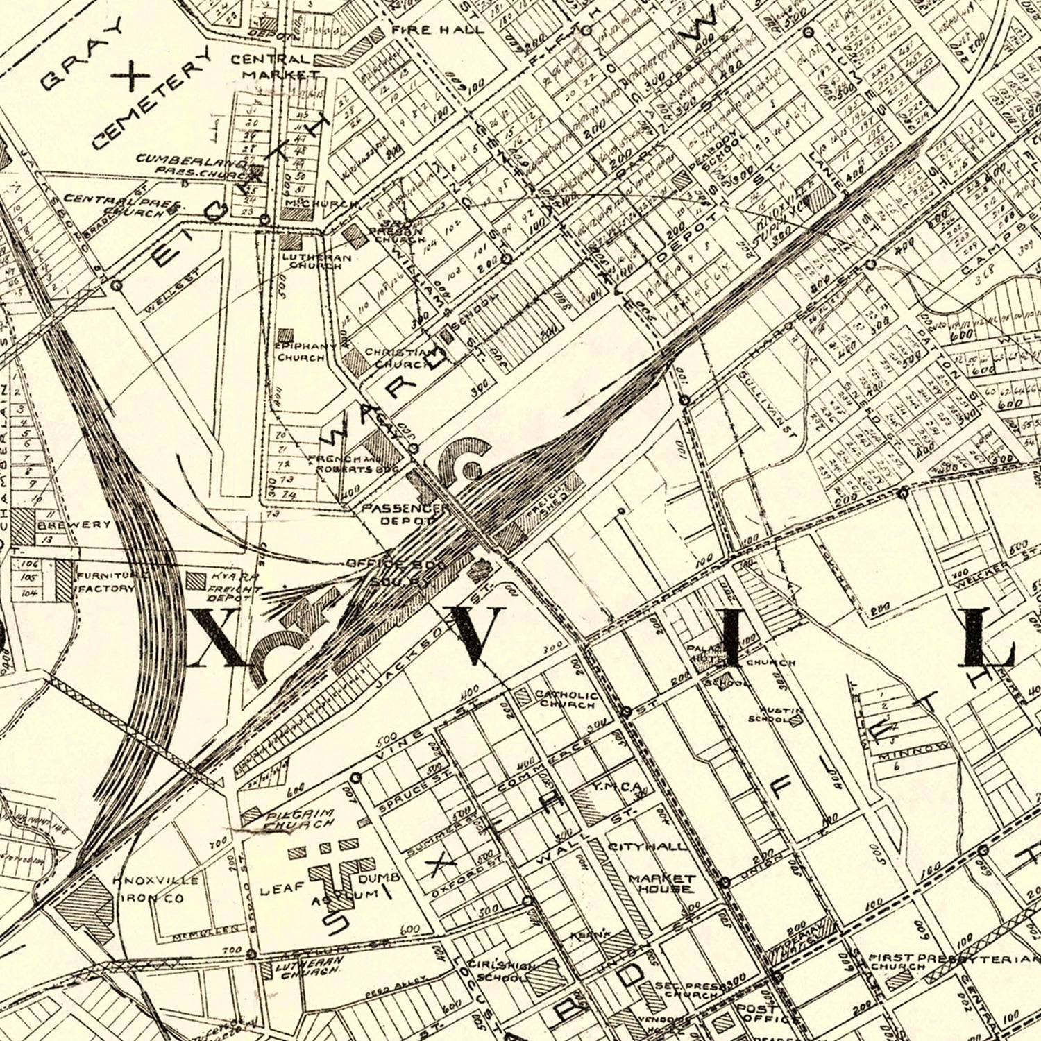 Vintage Map of Knoxville, Tennessee 1895