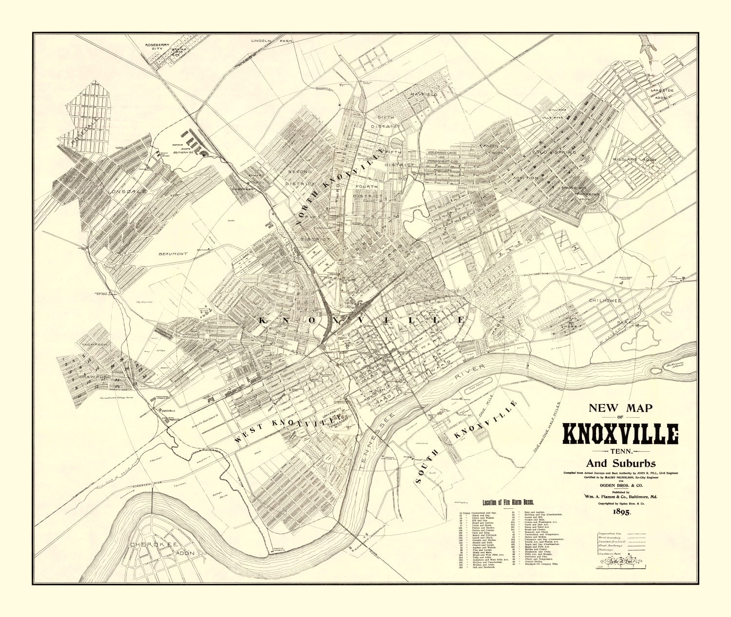 Vintage Map of Knoxville, Tennessee 1895