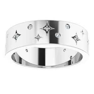 Platinum 1/8 CTW Natural Diamond Star Band Size 8