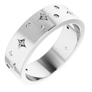 14K White 1/8 CTW Natural Diamond Star Band Size 8