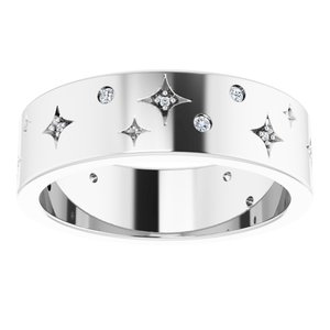 14K White 1/8 CTW Natural Diamond Star Band Size 8.5