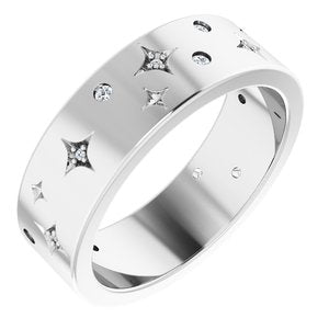 14K White 1/8 CTW Natural Diamond Star Band Size 7.5
