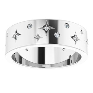 Platinum 1/8 CTW Natural Diamond Star Band Size 6.5