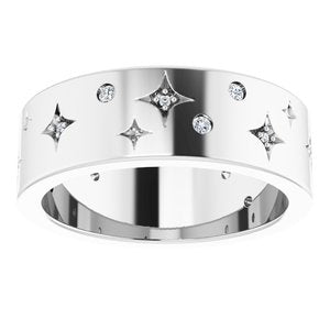 14K White 1/8 CTW Natural Diamond Star Band Size 6
