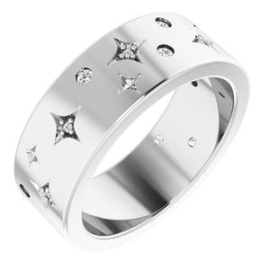 14K White 1/8 CTW Natural Diamond Star Band Size 4.5