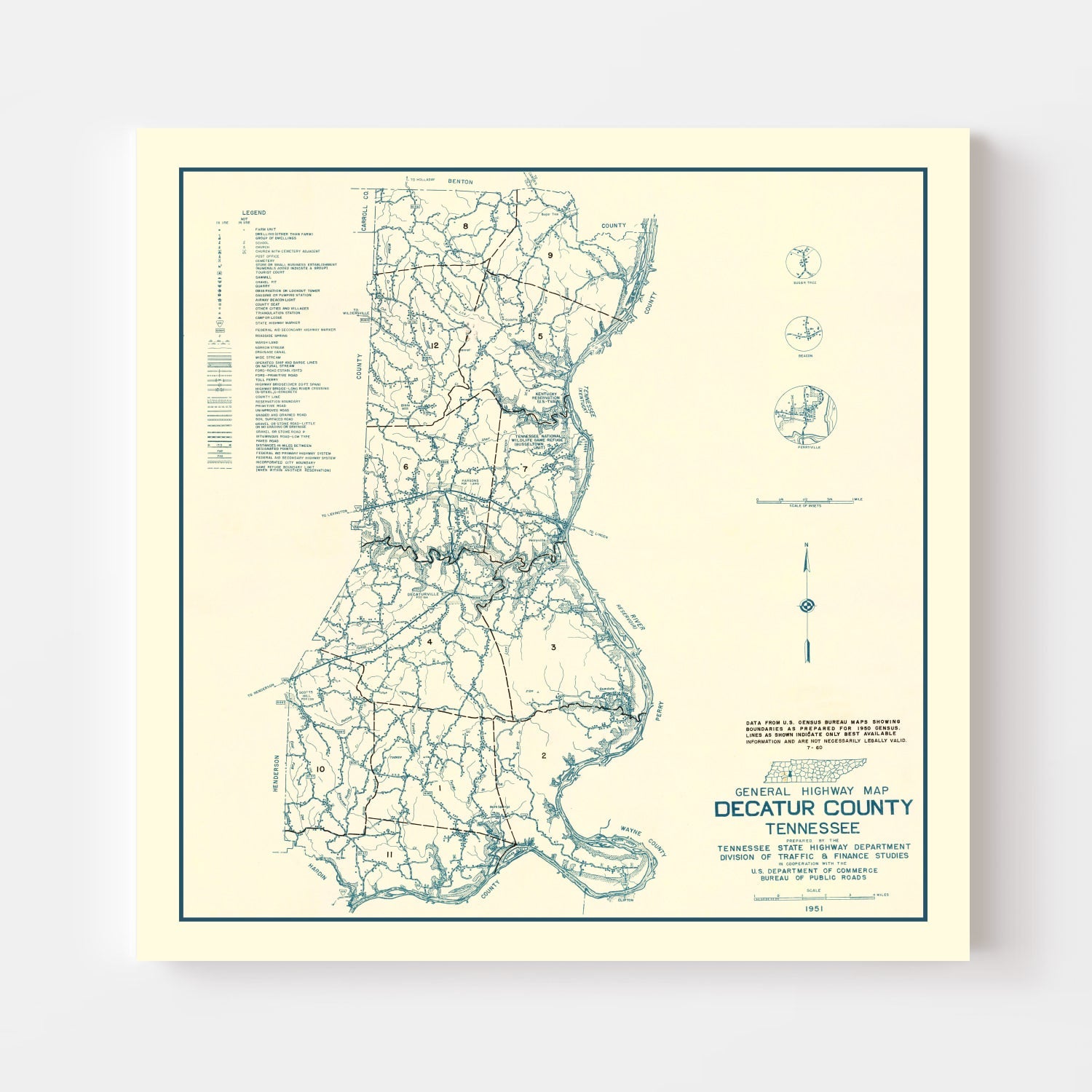 Vintage Map of Decatur County, Tennessee 1951