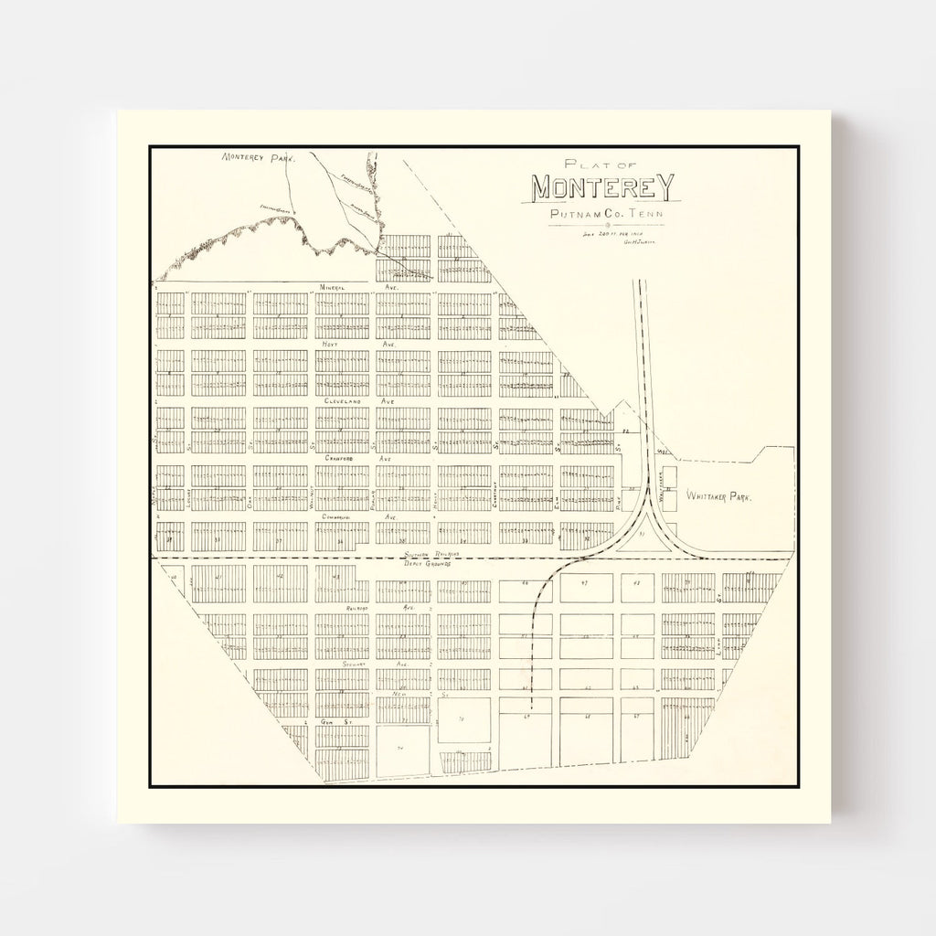 Vintage Map of Monterey, Tennessee 1890