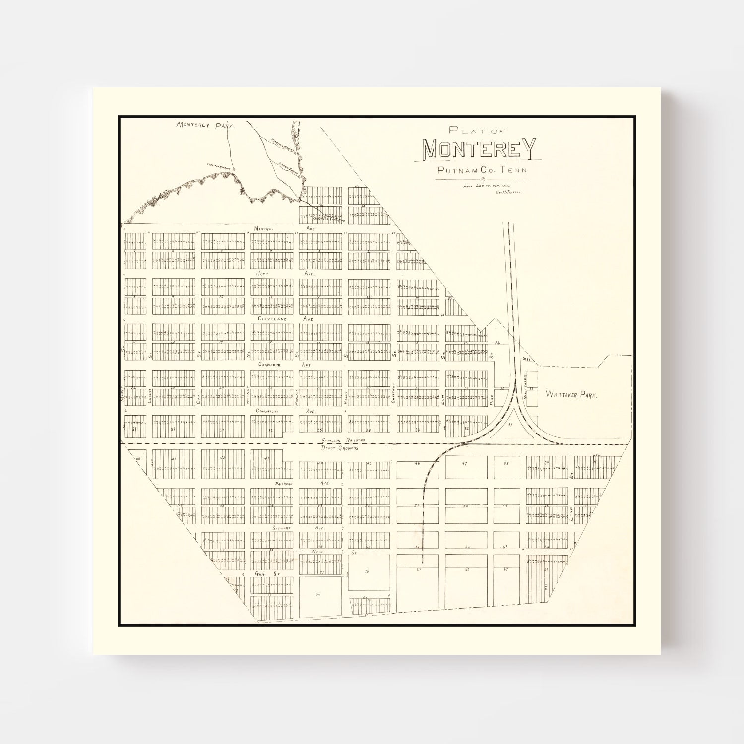 Vintage Map of Monterey, Tennessee 1890