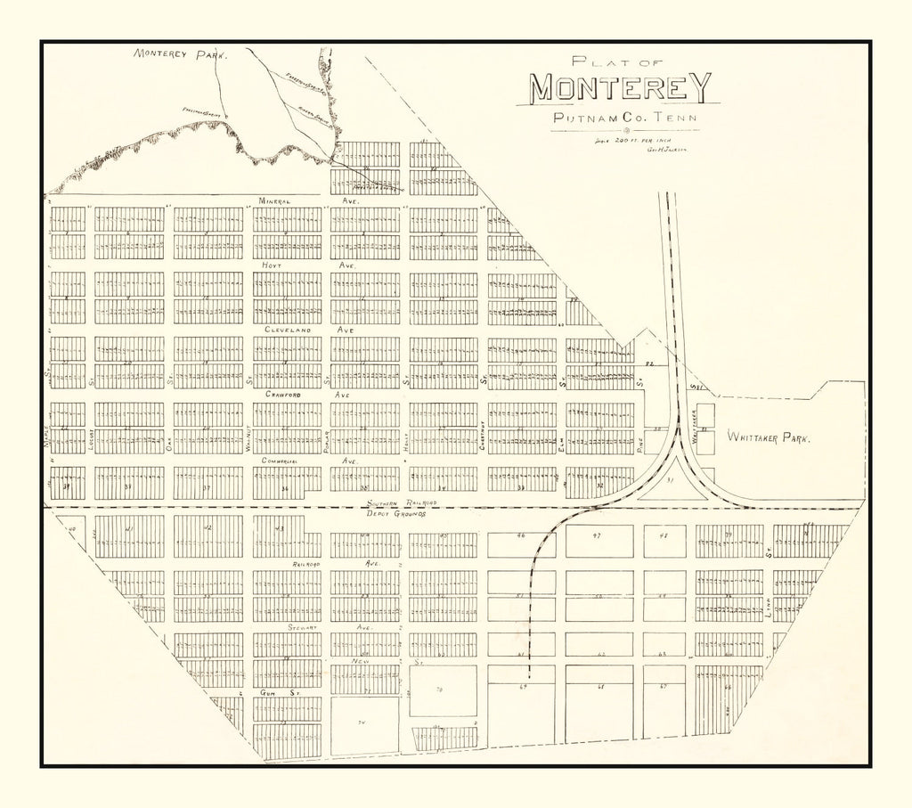 Vintage Map of Monterey, Tennessee 1890