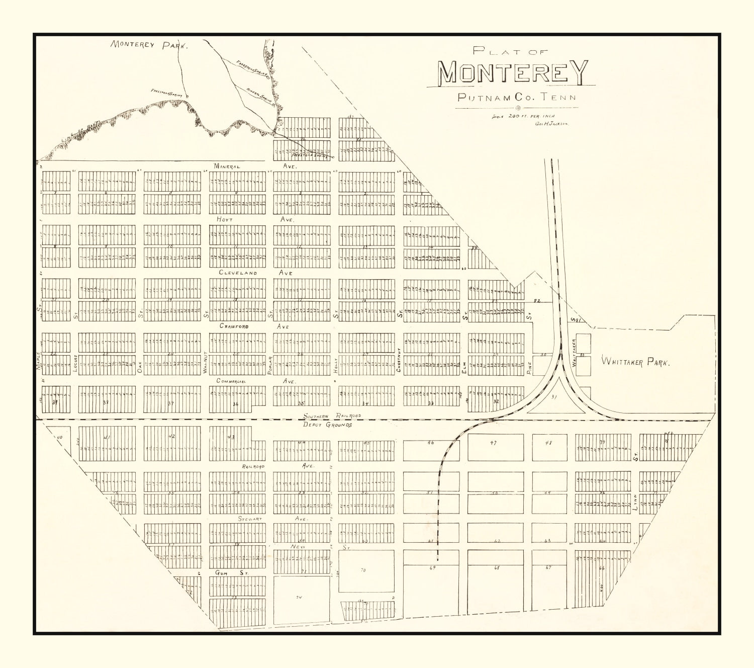 Vintage Map of Monterey, Tennessee 1890