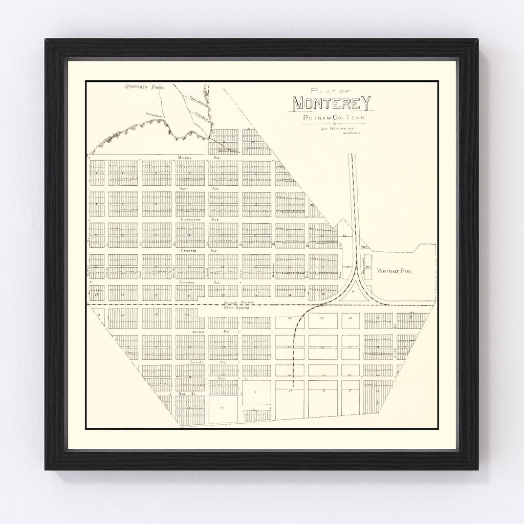 Vintage Map of Monterey, Tennessee 1890