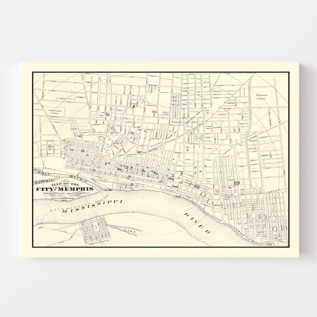 Vintage Map of Memphis, Tennessee 1872
