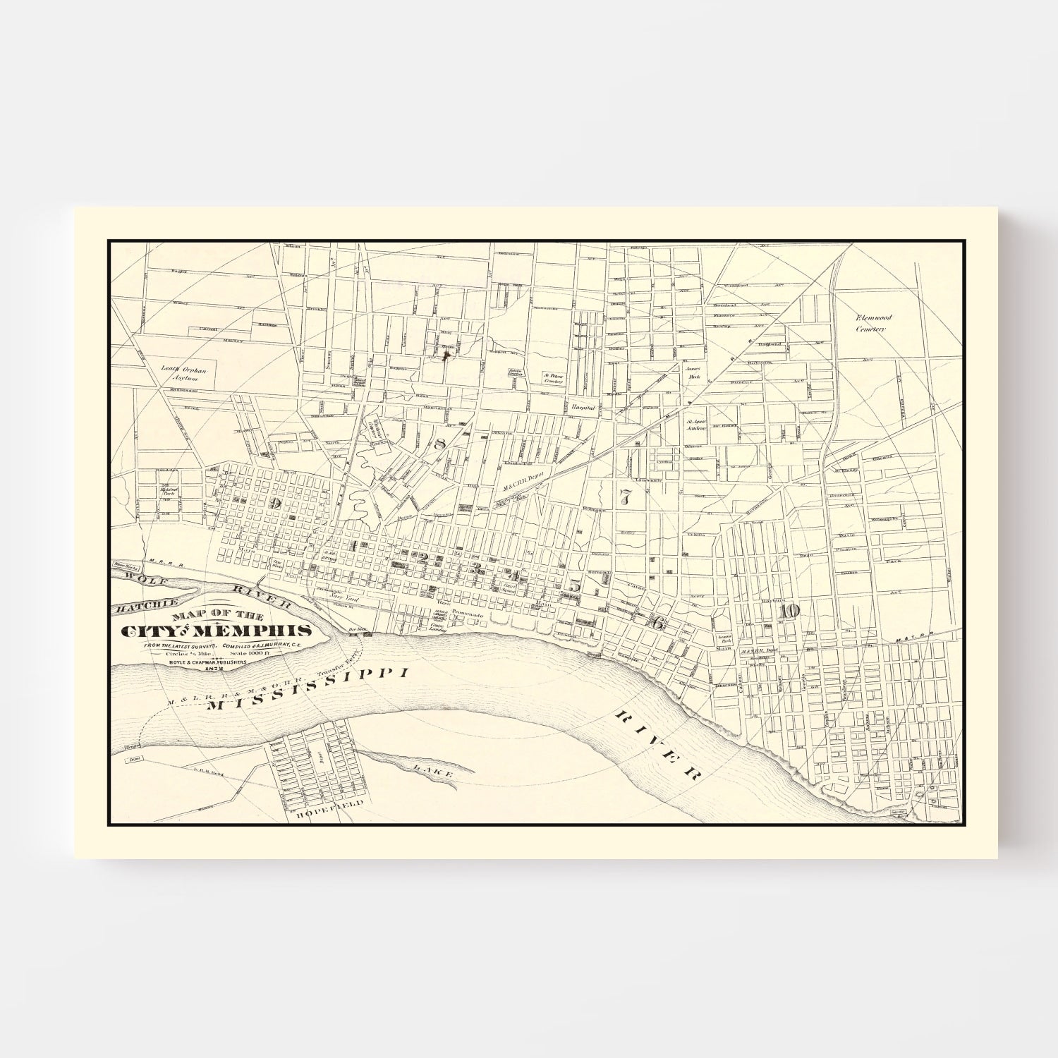 Vintage Map of Memphis, Tennessee 1872