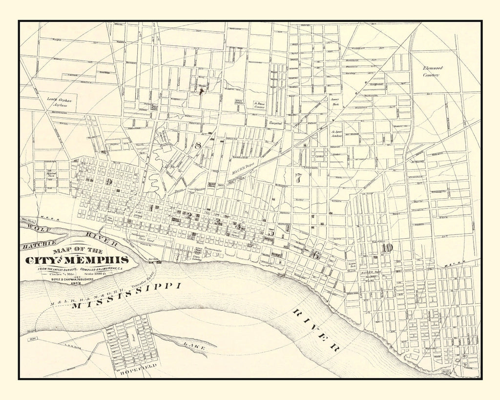Vintage Map of Memphis, Tennessee 1872