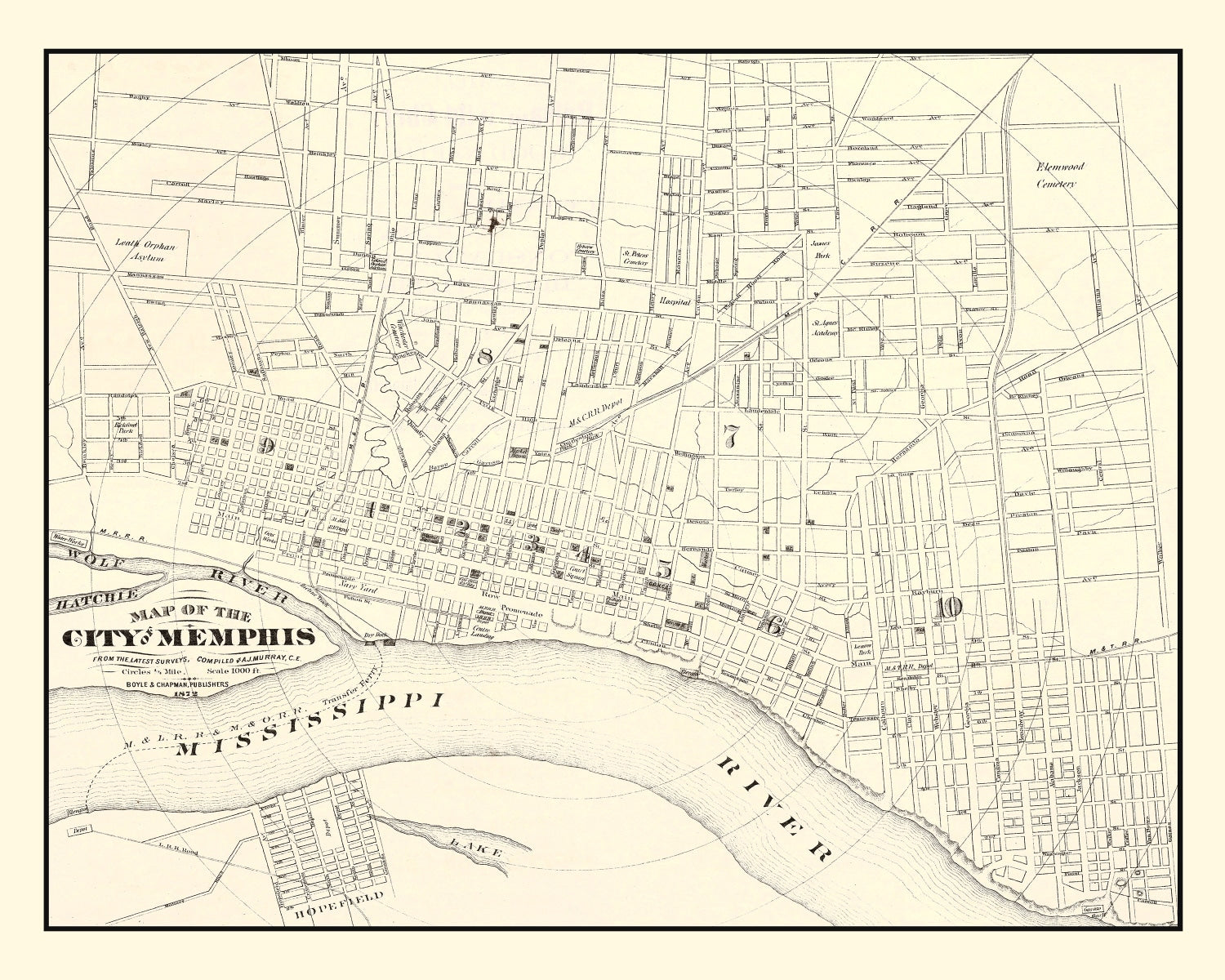 Vintage Map of Memphis, Tennessee 1872