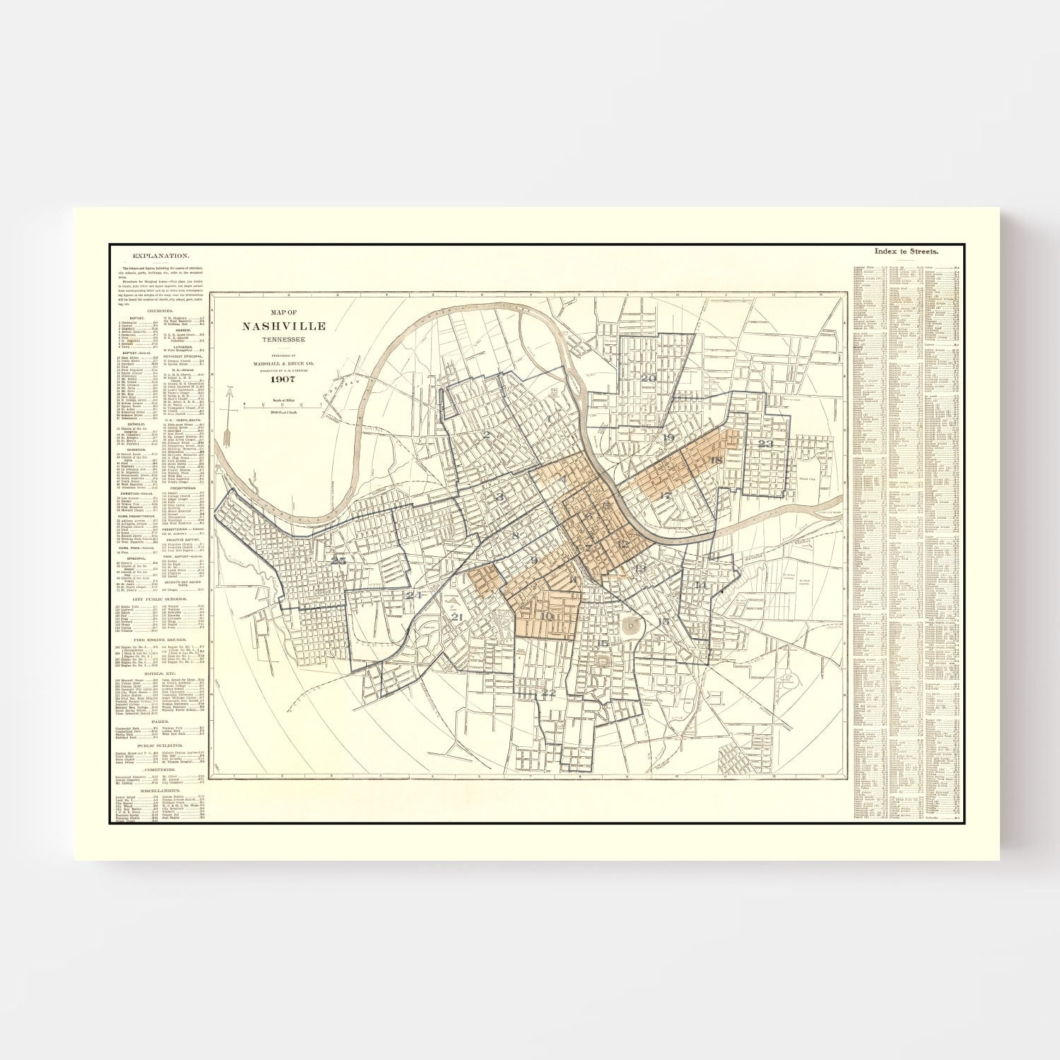 Vintage Map of Nashville, Tennessee 1907
