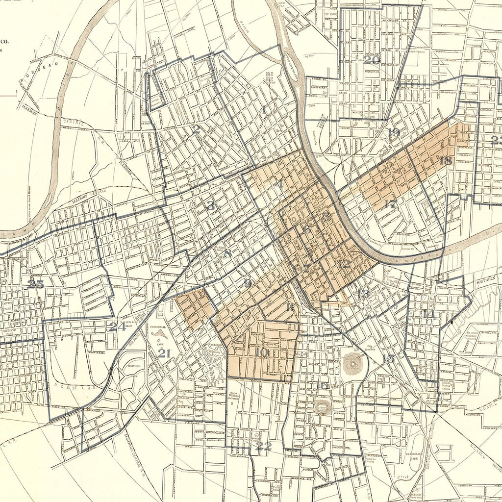 Vintage Map of Nashville, Tennessee 1907